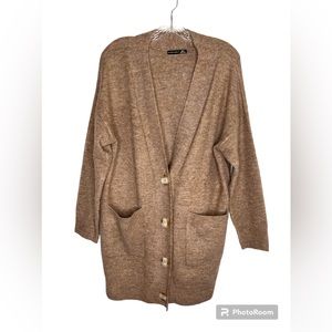 Black Tape Button up Tan Cardigan Sweater Size Large